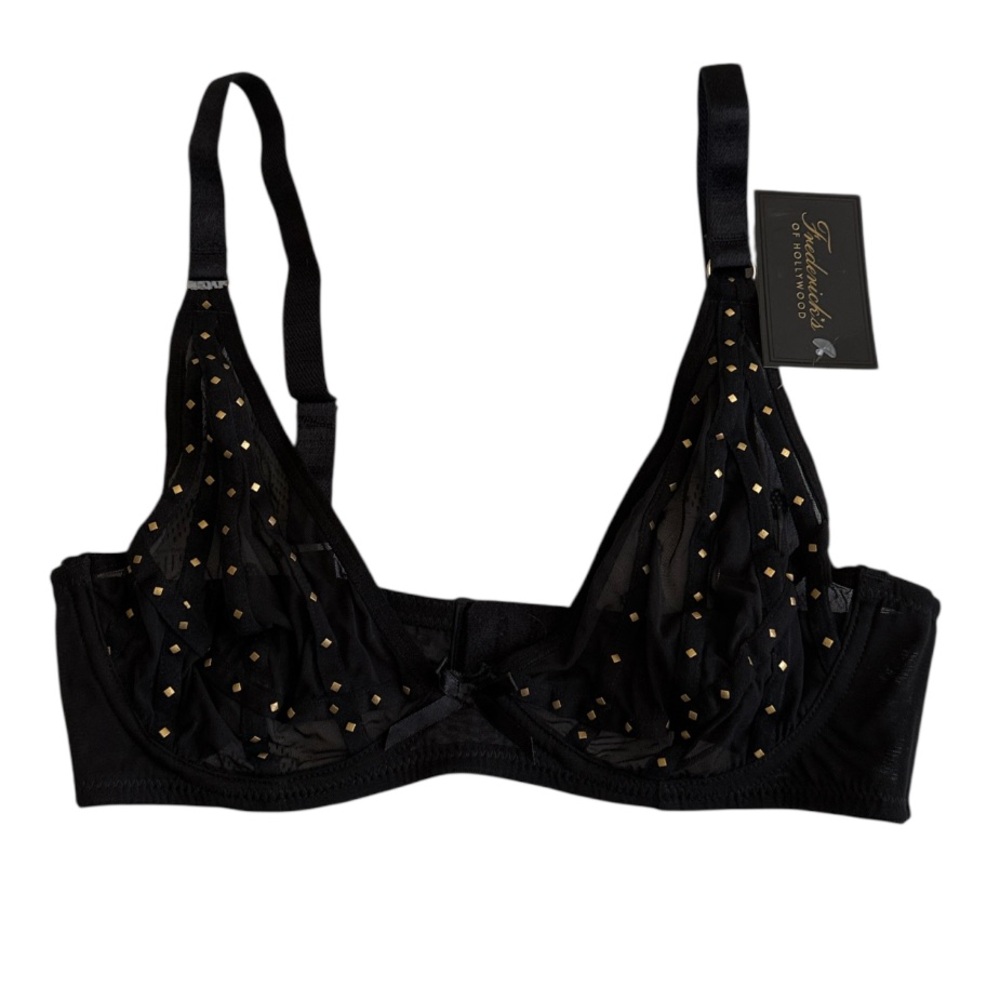 NWT Frederick's of Hollywood Rozlyn Black Studded Mesh Underwire Bra Sz 32D